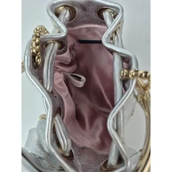 Jimmy Choo Metallic Silver Micro Bon Bon Top Handle Bag